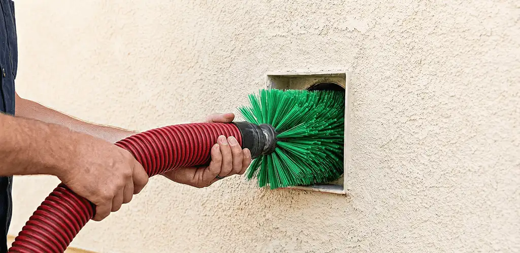 Air duct cleaning brush removing debris from a vent opening in Wichita, KS