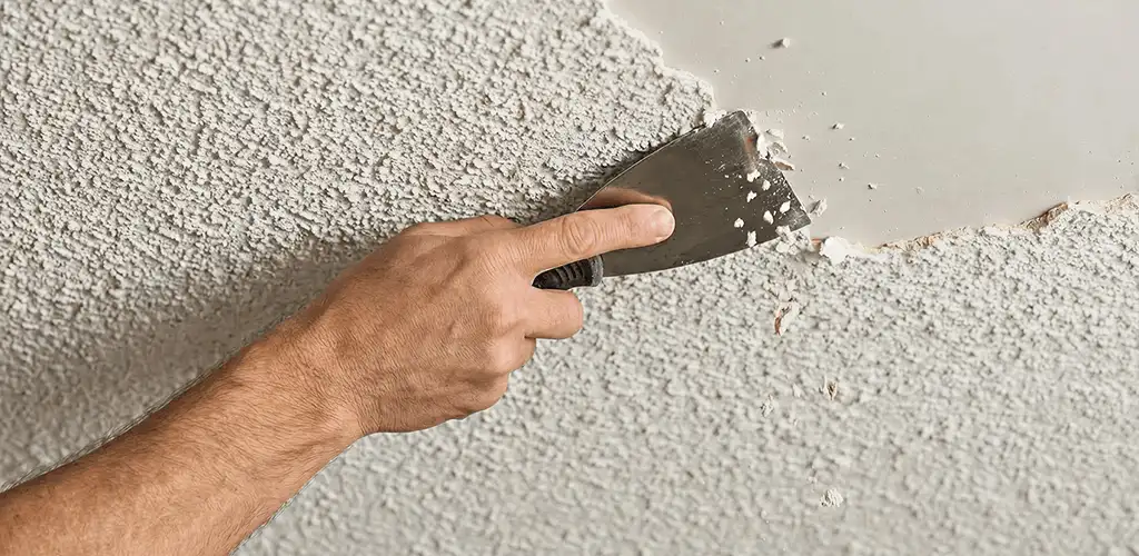Popcorn ceiling removal scraping off textured ceiling finish in Wichita, KS