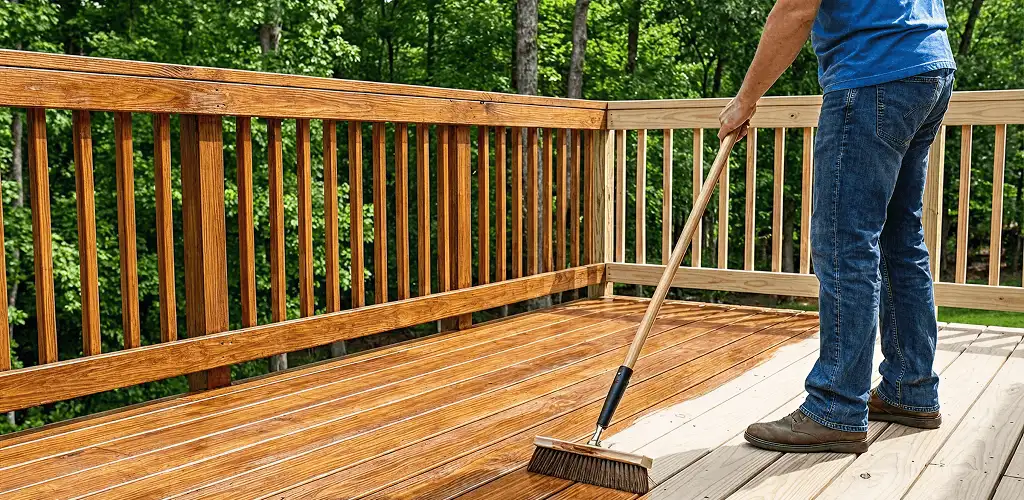 Deck staining and sealing application on a wood deck in Wichita, KS