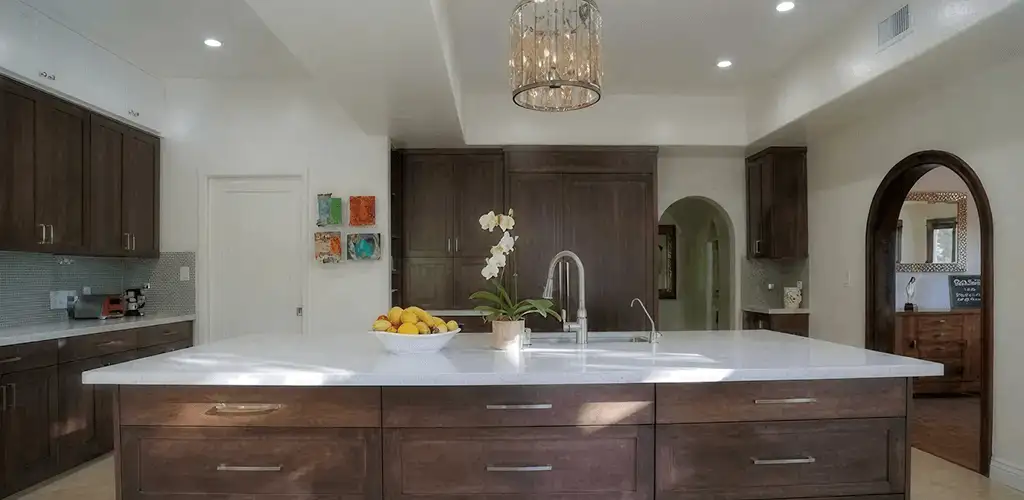 Cabinet refacing project with updated kitchen cabinets and island in Wichita, KS