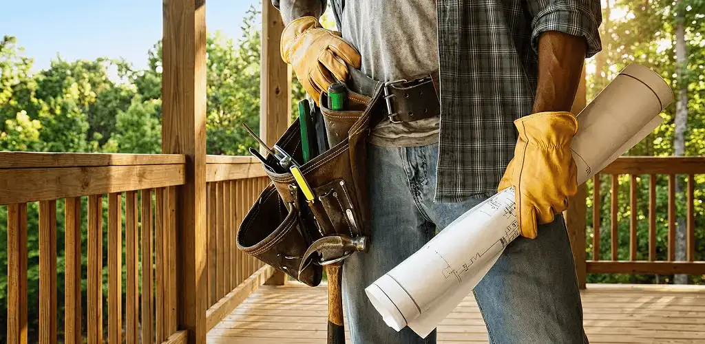 Professional handyman with tool belt ready for home repairs in Wichita, KS