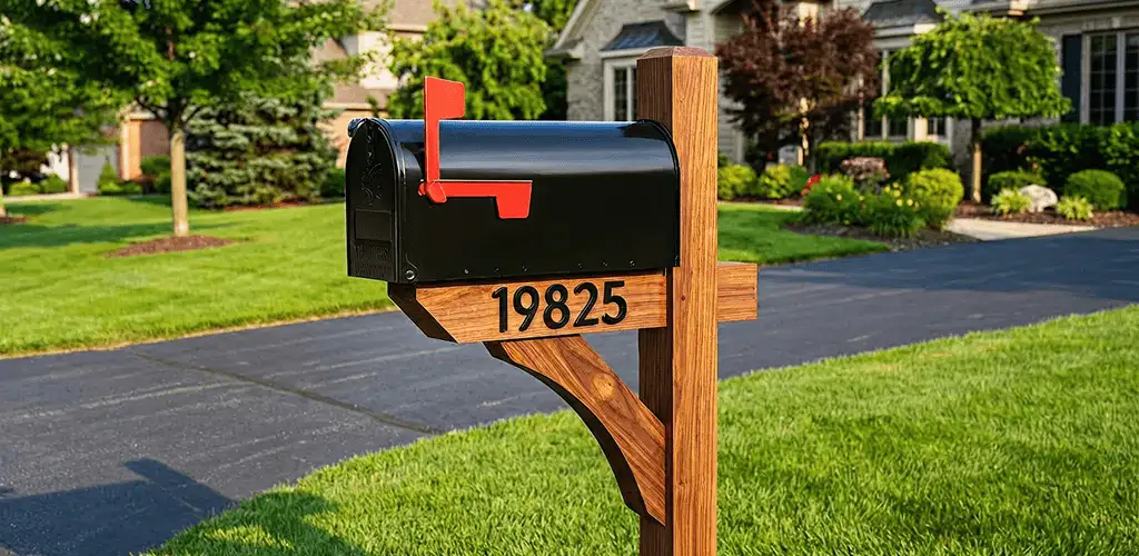 New mailbox installation with post and address number for a home in Wichita, KS